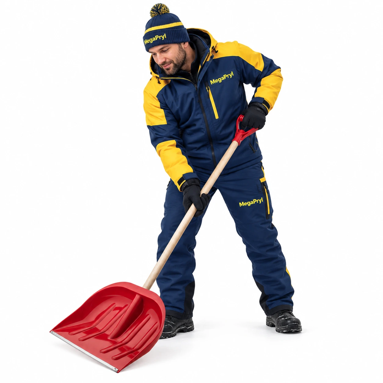 Snöskyffel med träskaft och förstärkt skopa