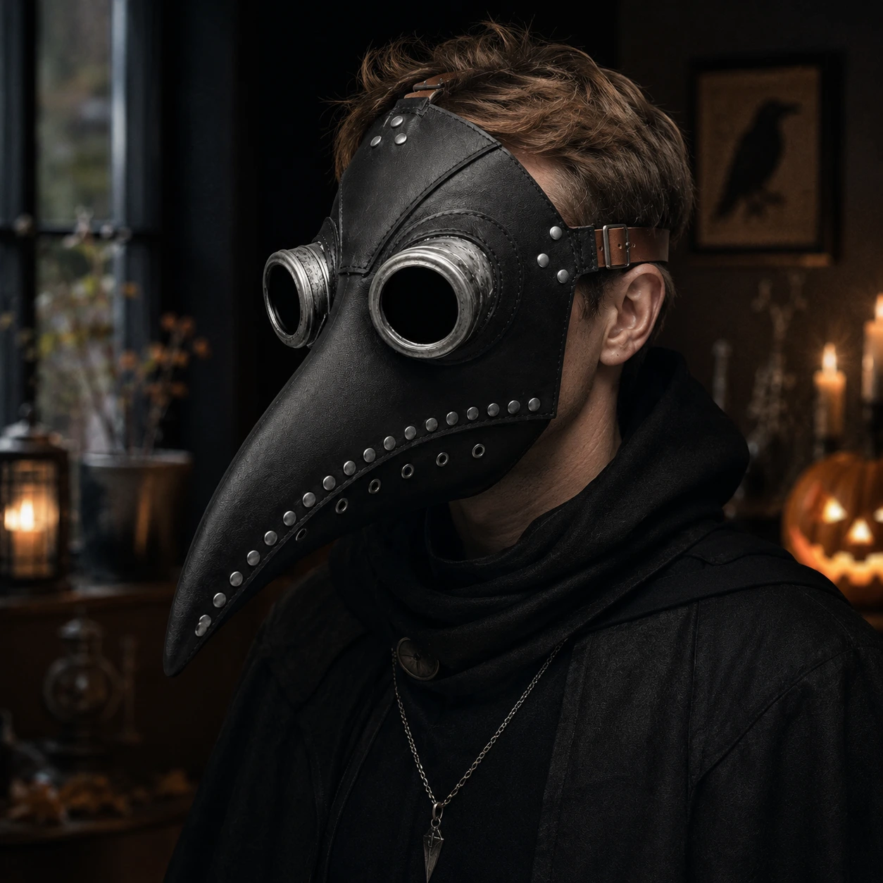 Pestmask för maskerad och cosplay med fågelnäbb