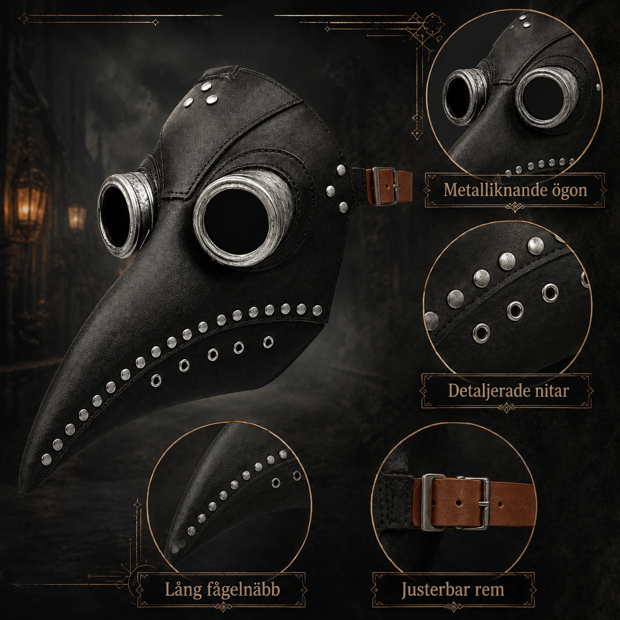 Pestmask för maskerad och cosplay med fågelnäbb