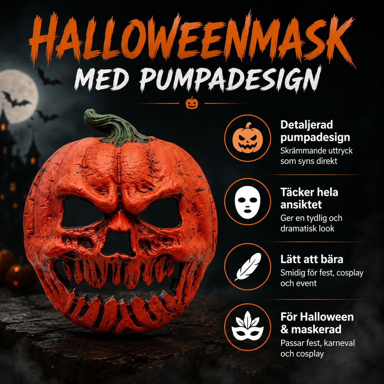 Halloweenmask pumpa för maskerad och cosplay