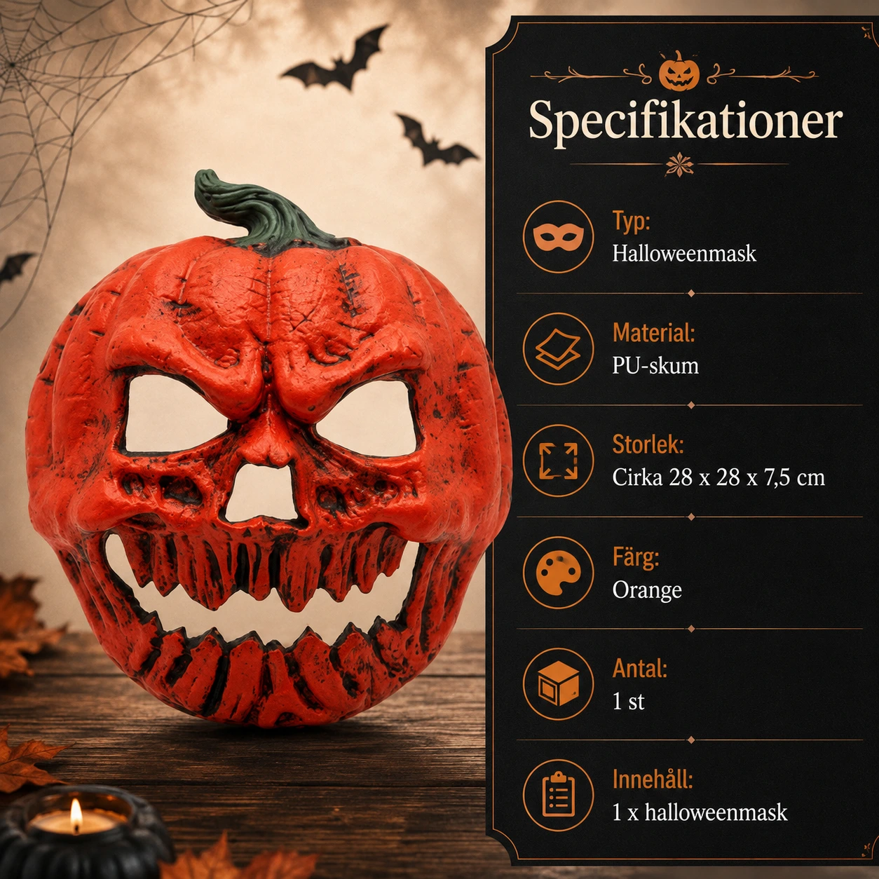 Halloweenmask pumpa för maskerad och cosplay