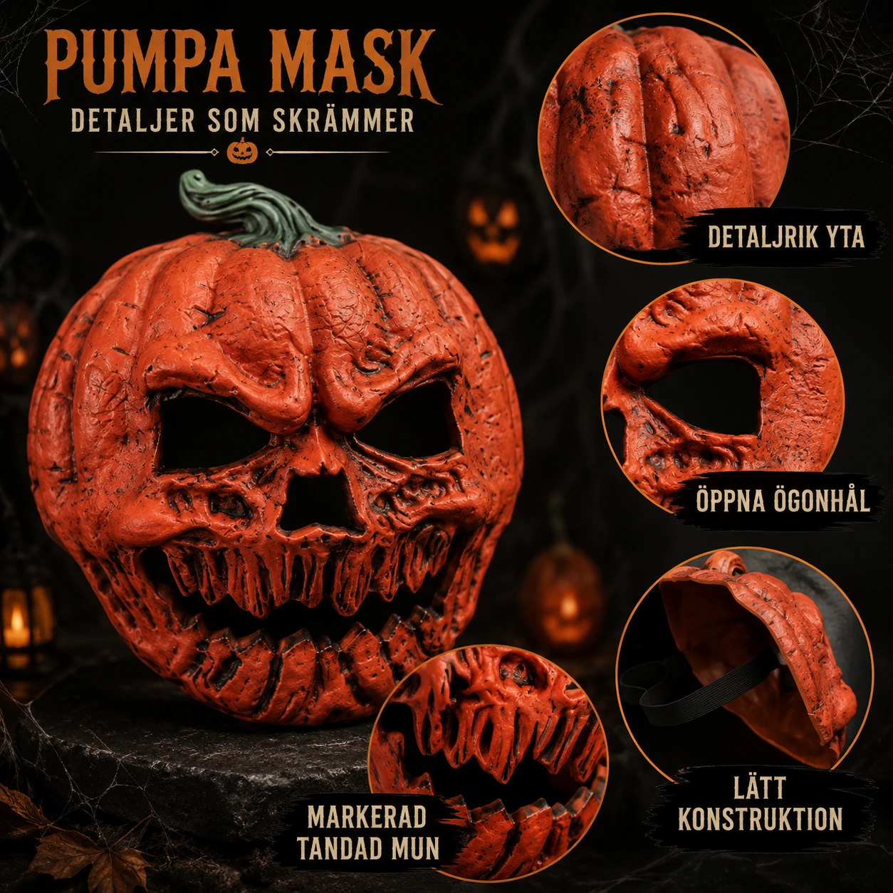 Halloweenmask pumpa för maskerad och cosplay