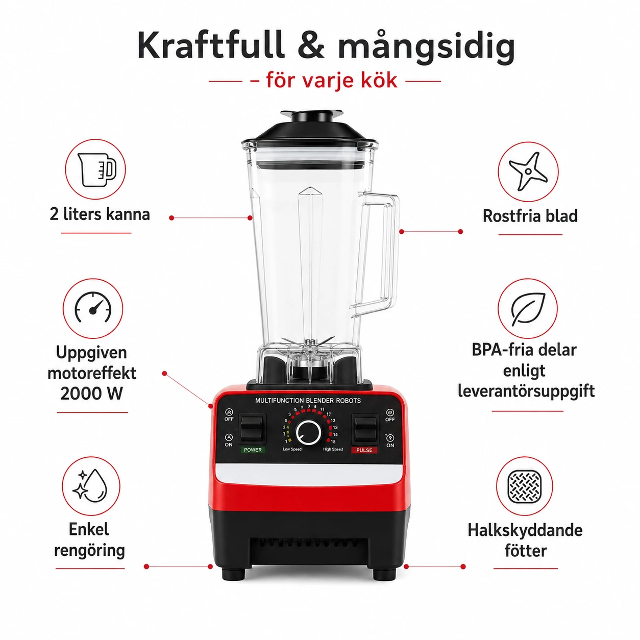 Tehosekoitin 2 litran kannulla ja ruostumattomilla terillä