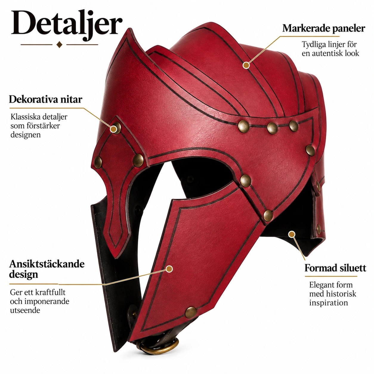 Klassisk Läder-Riddarhjälm med Nitar