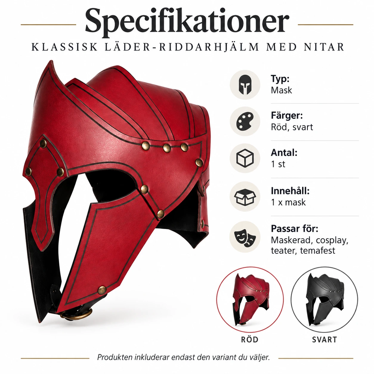 Klassisk Läder-Riddarhjälm med Nitar
