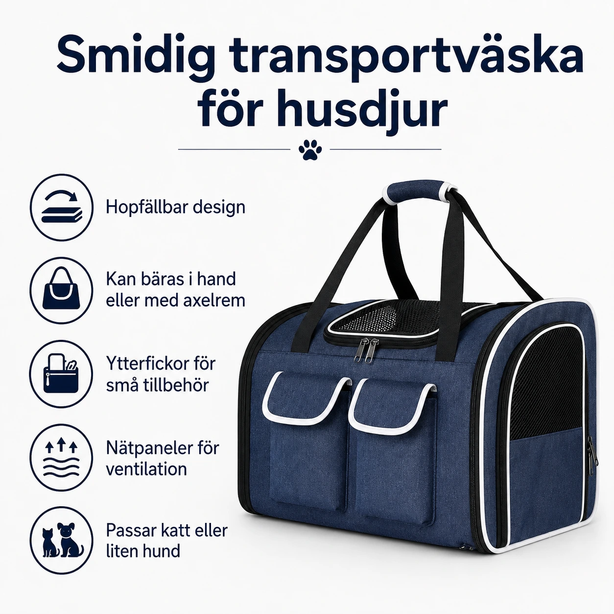 Hopfällbar transportväska för katt och hund