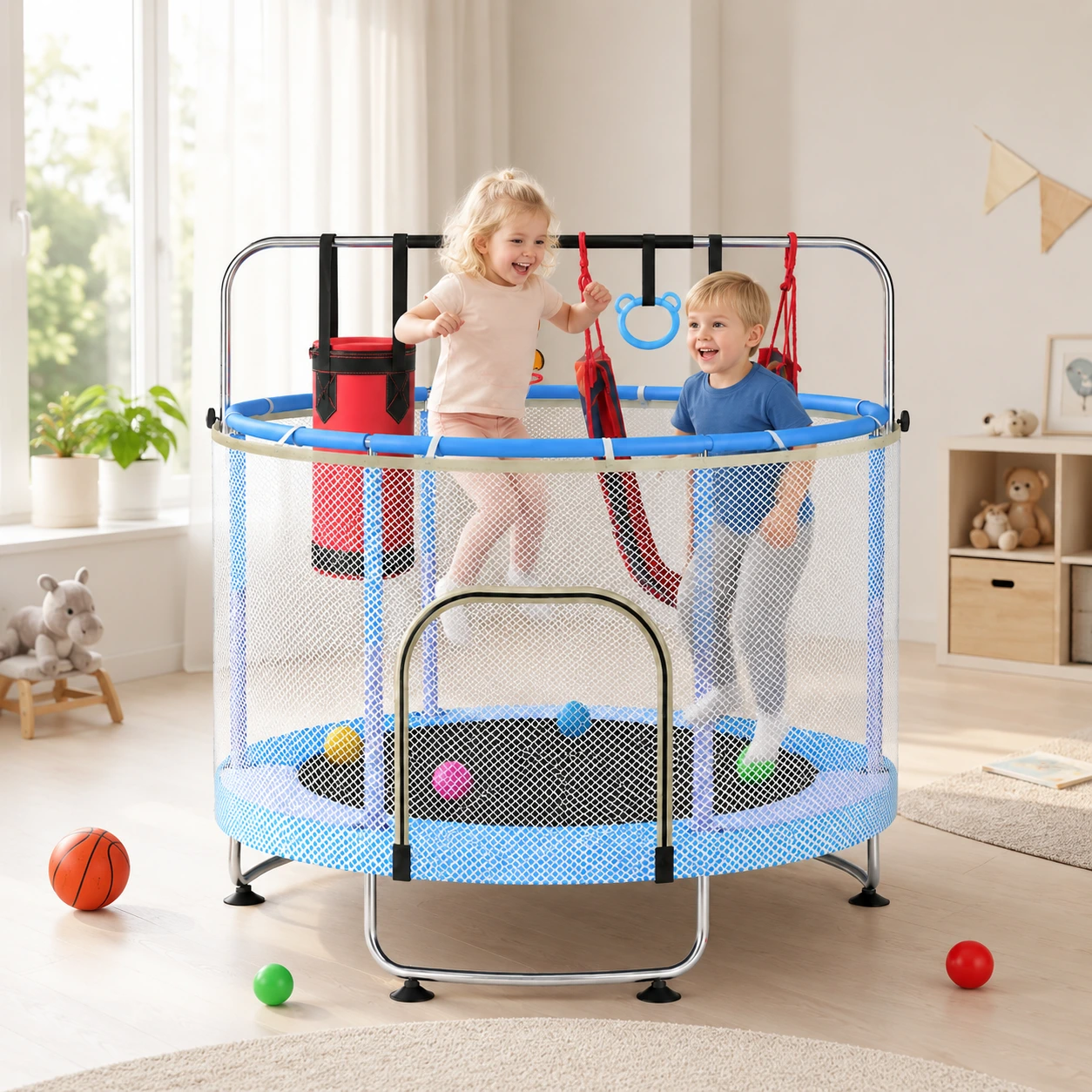 Studsmatta för barn 150 cm med skyddsnät och tillbehör