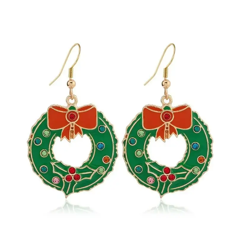 Julörhängen Krans med Röd Rosett och Färgade Stenar 2