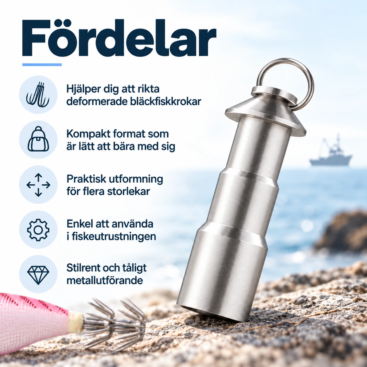 Krokriktare för bläckfiskkrok i silverfärgad metall