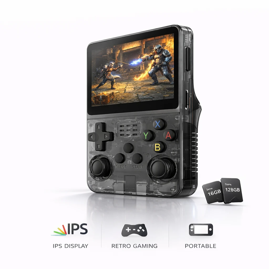 Handhållen retro spelkonsol – portabel med IPS-skärm