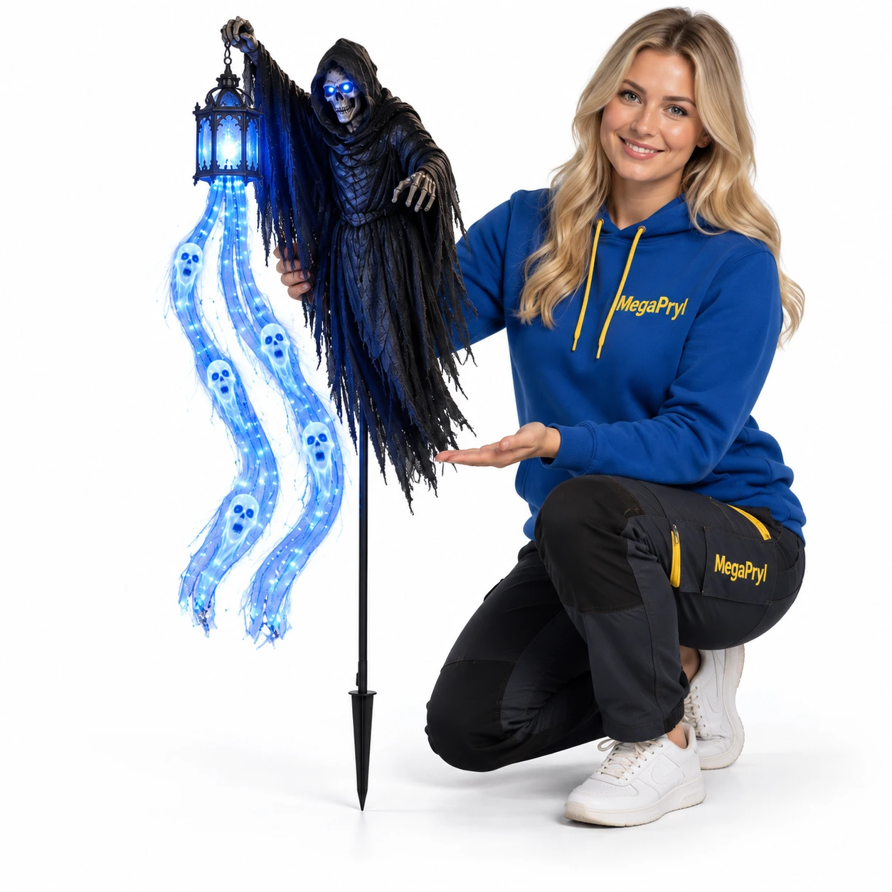 Halloween-puutarhavalaisin LED-valolla ja animoidulla aavehahmolla