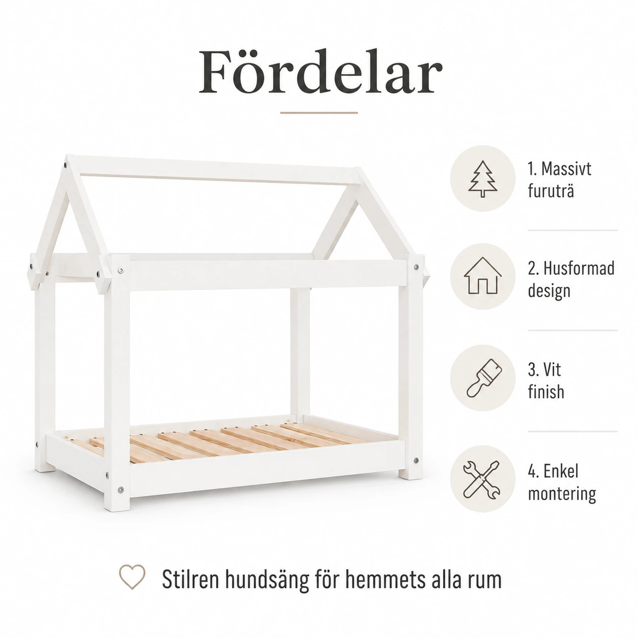 Hundsäng i massivt furuträ med ram