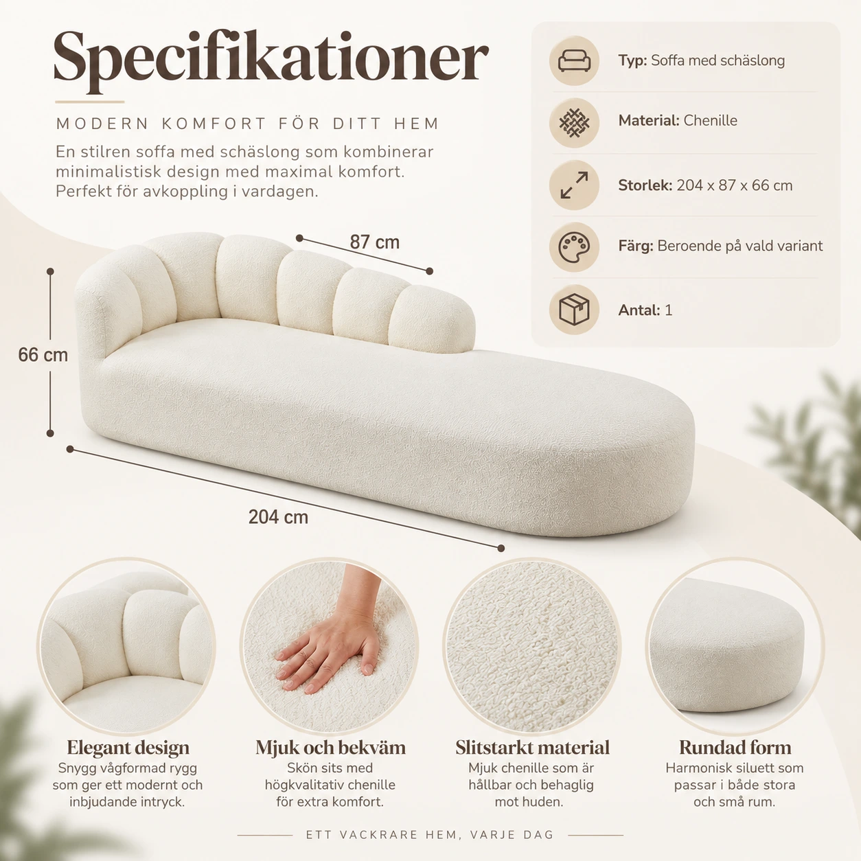Soffa med schäslong för vardagsrum och läshörna