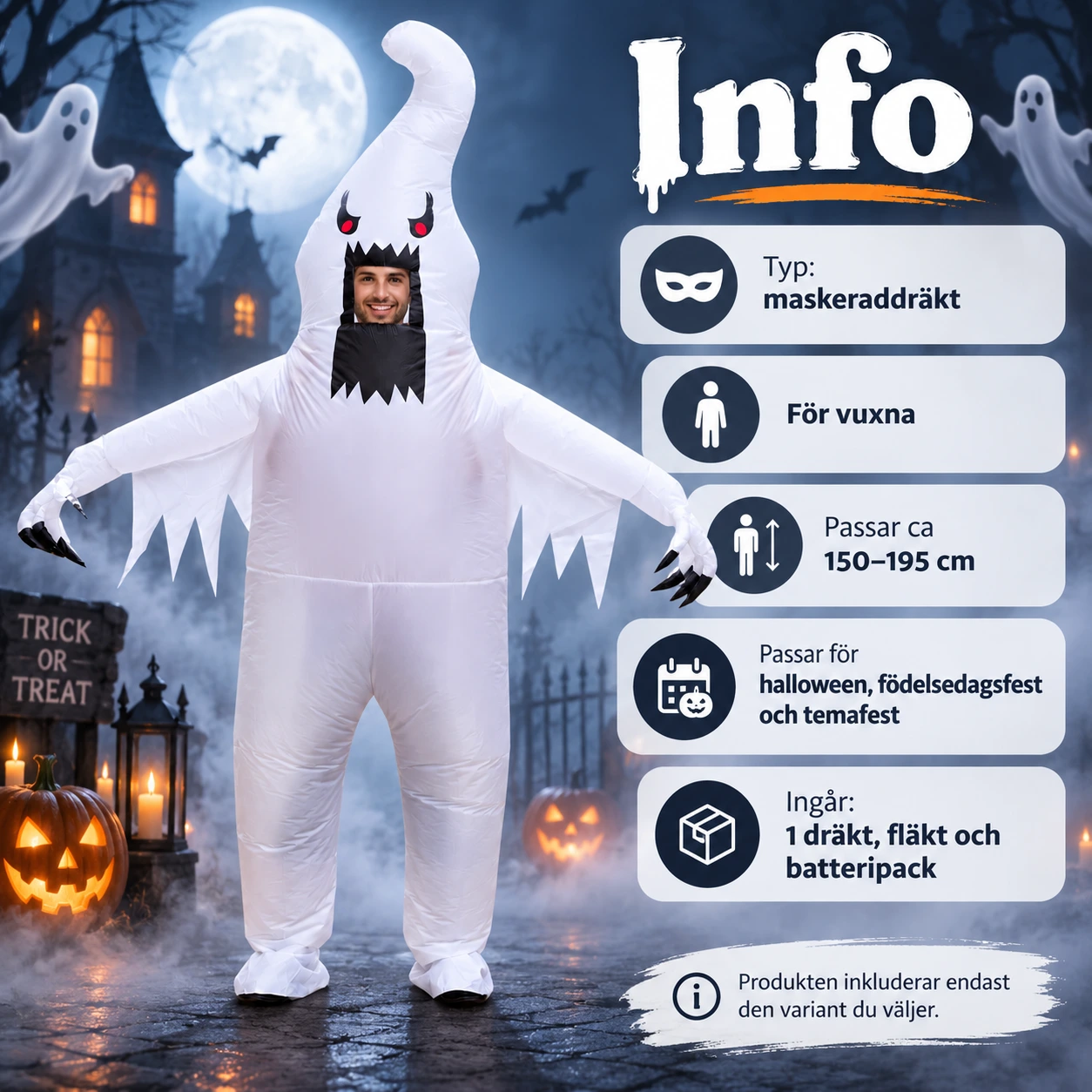 Uppblåsbar Spöke Maskeraddräkt för Vuxna