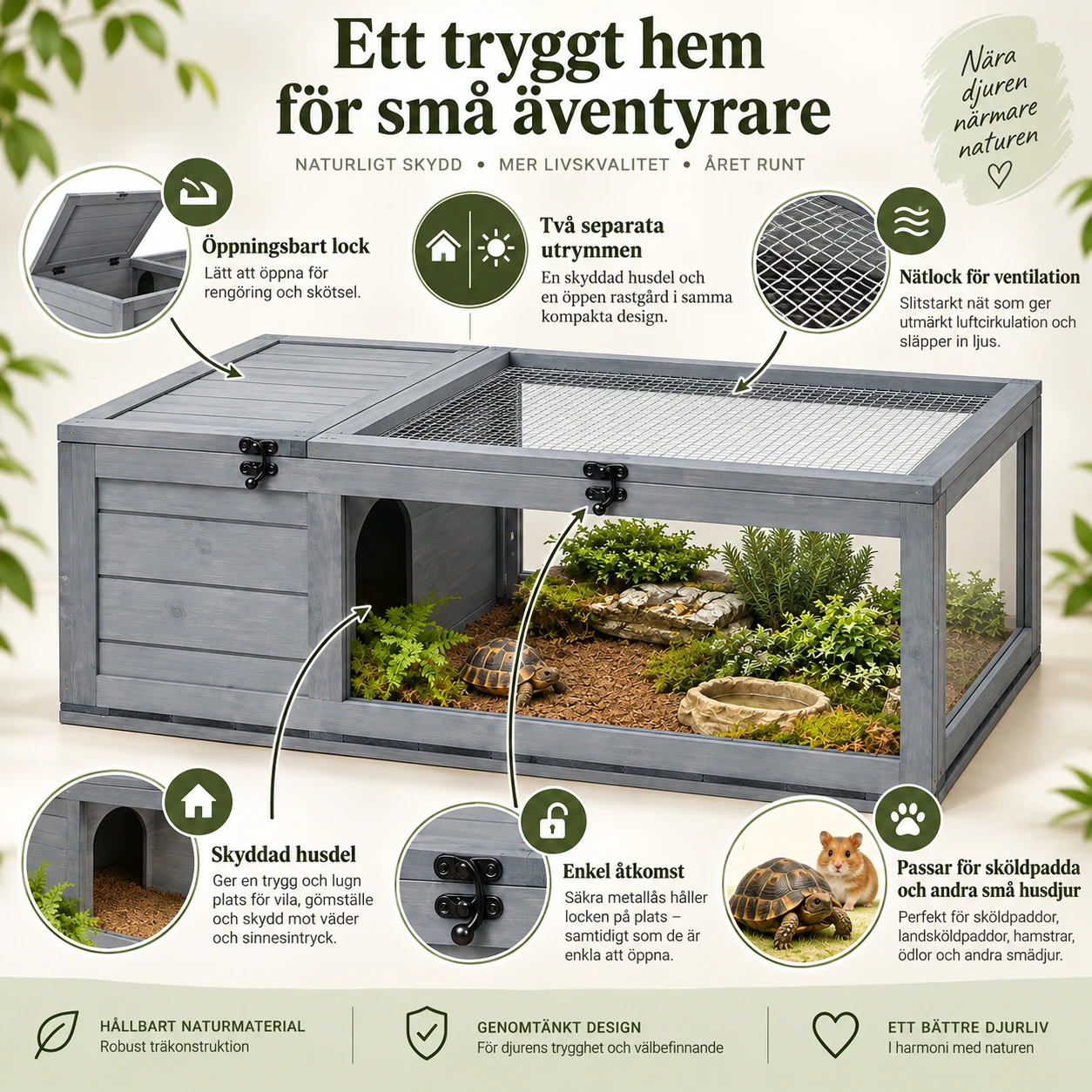 Sköldpaddshus med två utrymmen och nätlock
