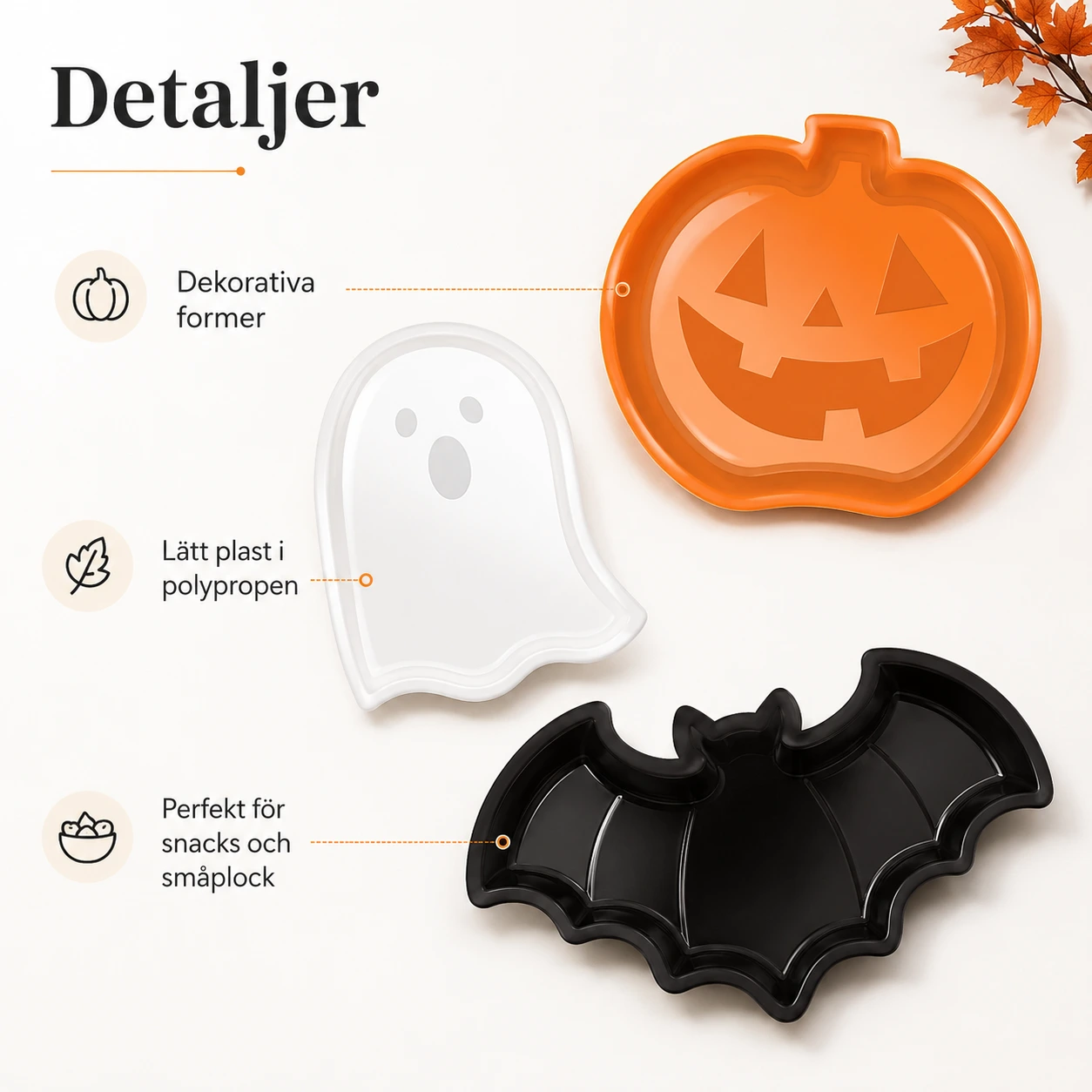 Halloween serveringsfat i plast, 3-pack