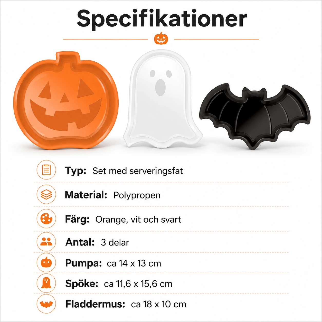 Halloween serveringsfat i plast, 3-pack