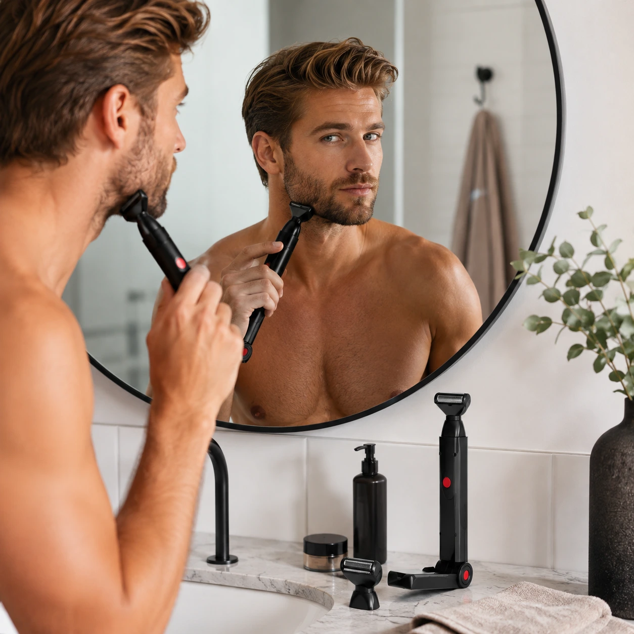 Ryggtrimmer och ansiktstrimmer med vikbart handtag