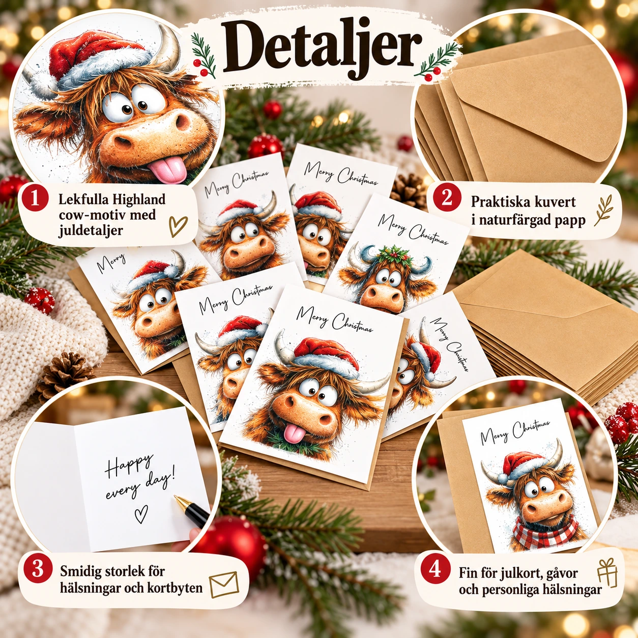 Julkort med kuvert, 12 delar