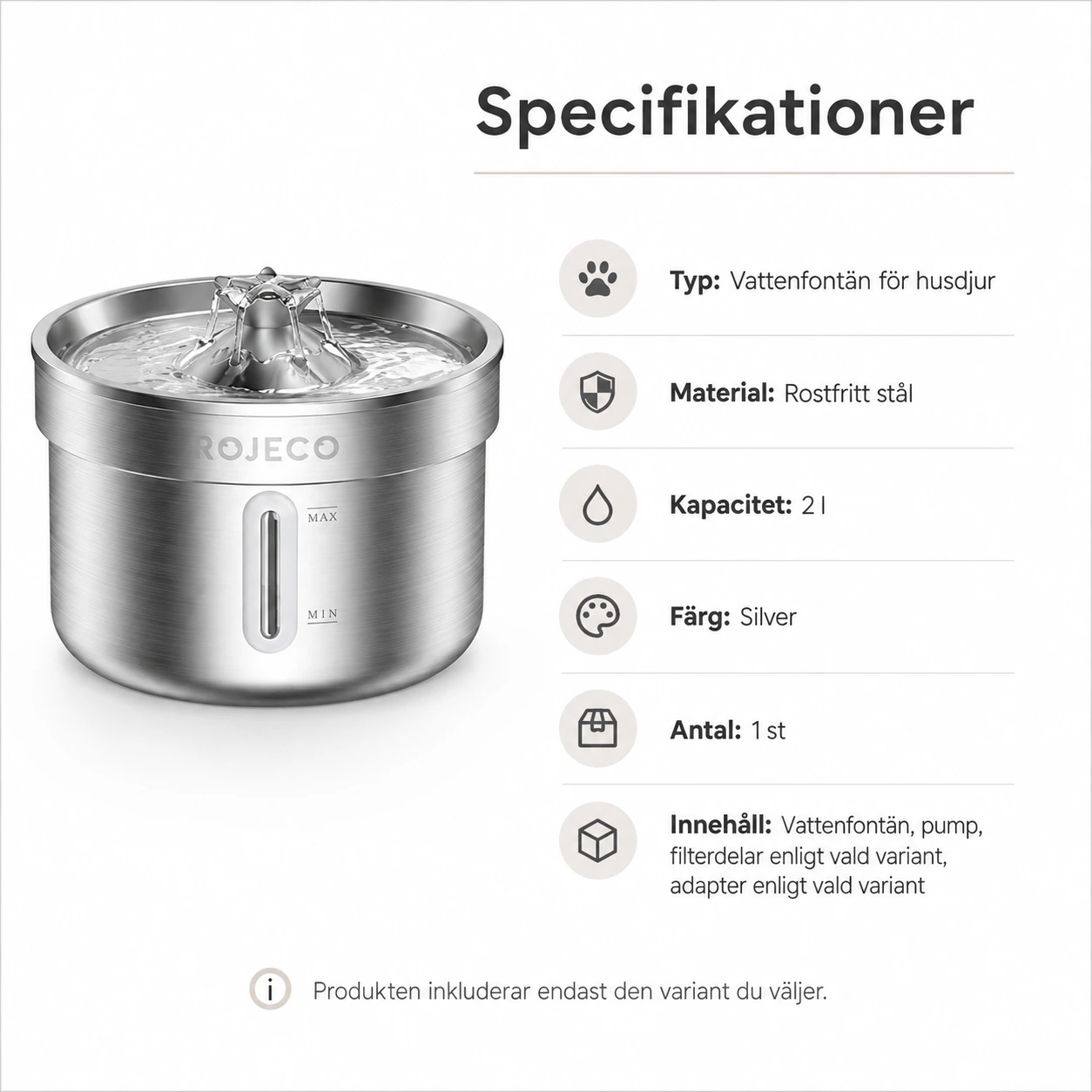 Vattenfontän för katt och hund 2 l