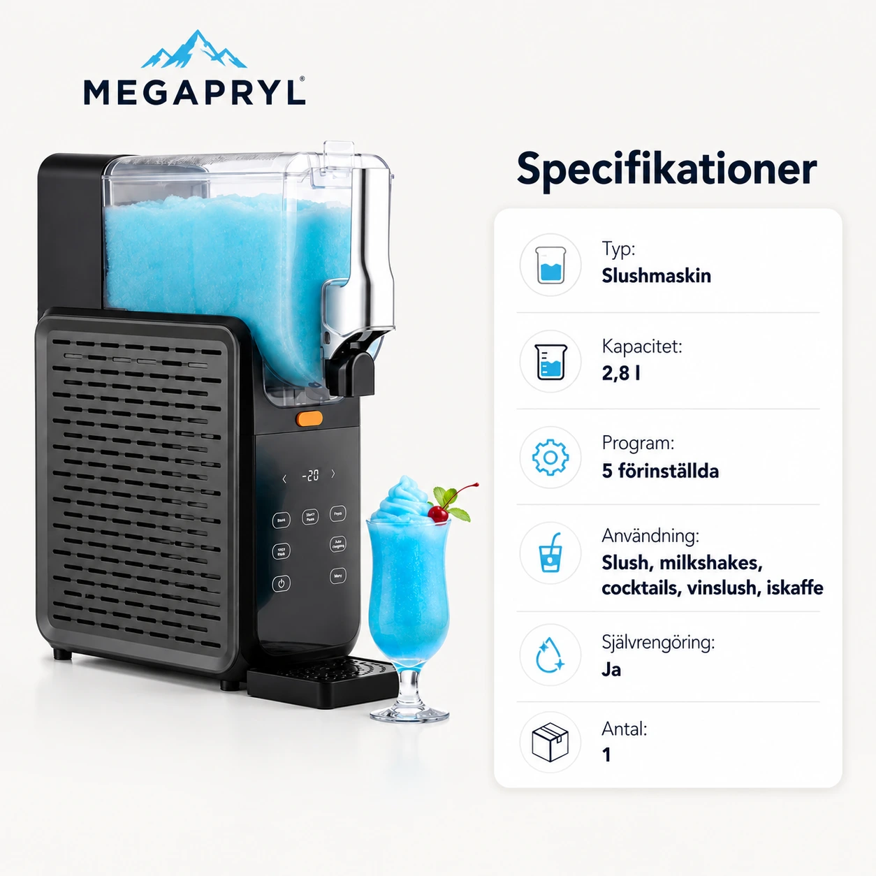Slushmaskin med 2,8 l behållare och självrengöring