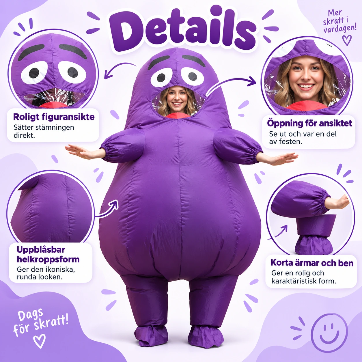 Uppblåsbar Lila Grimace Maskeraddräkt för Vuxna
