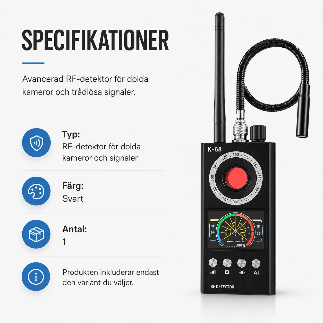 RF-detektor för dolda kameror och signaler
