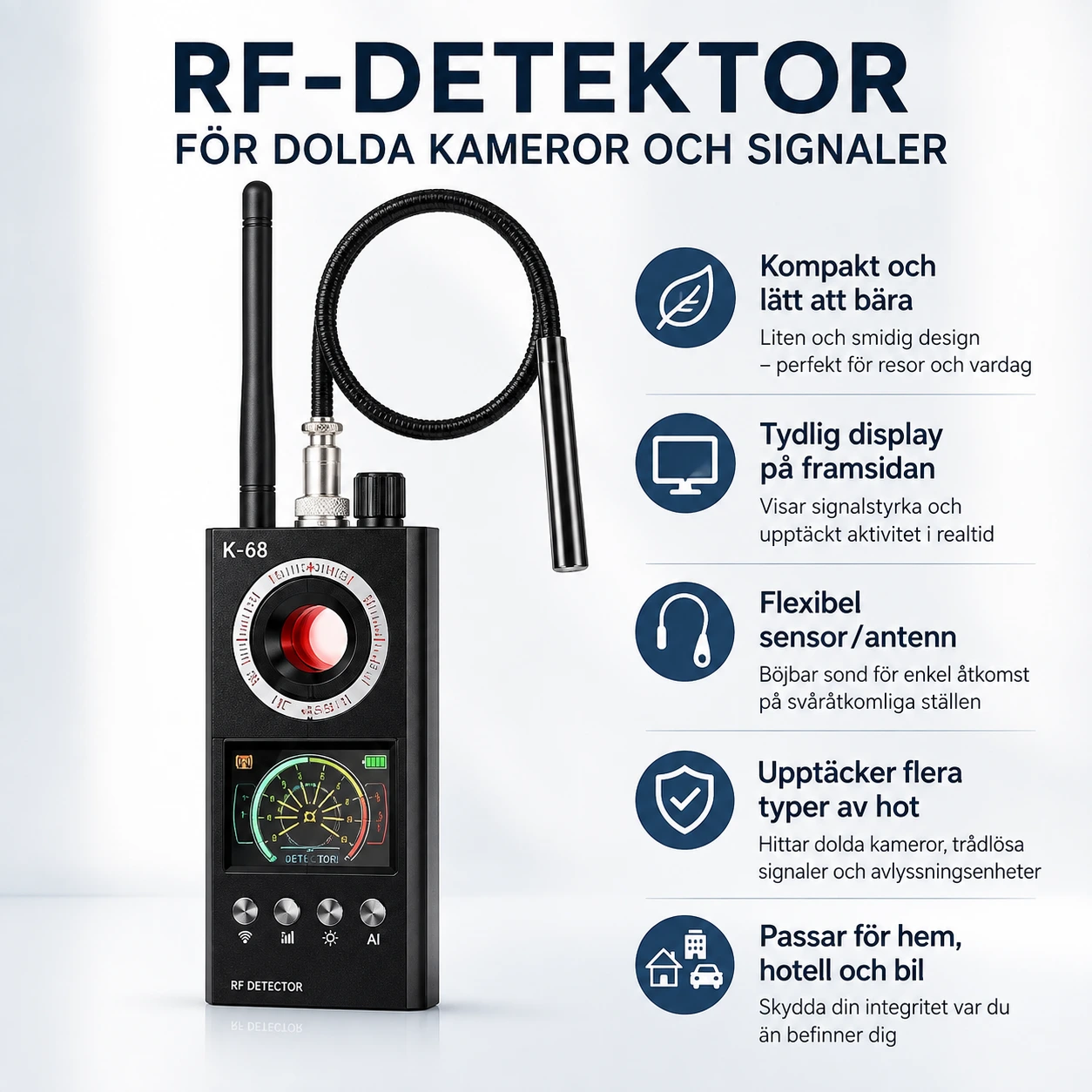 RF-detektor för dolda kameror och signaler