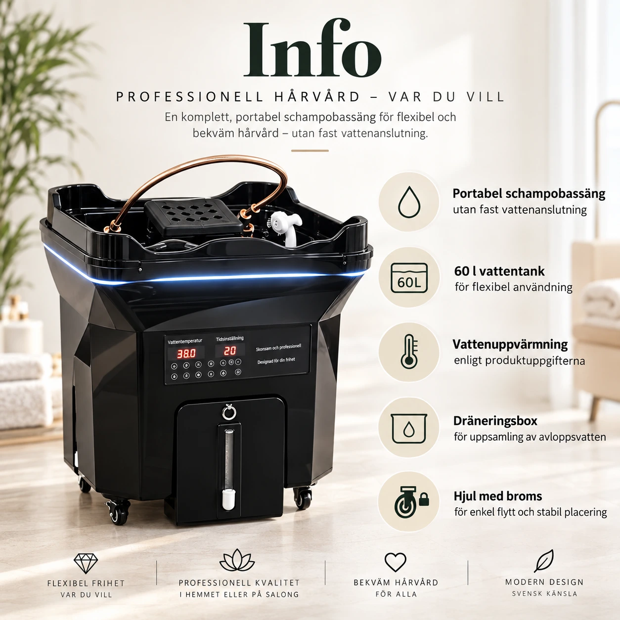 Kannettava pesuallas 60 l vesisäiliöllä ja pyörillä