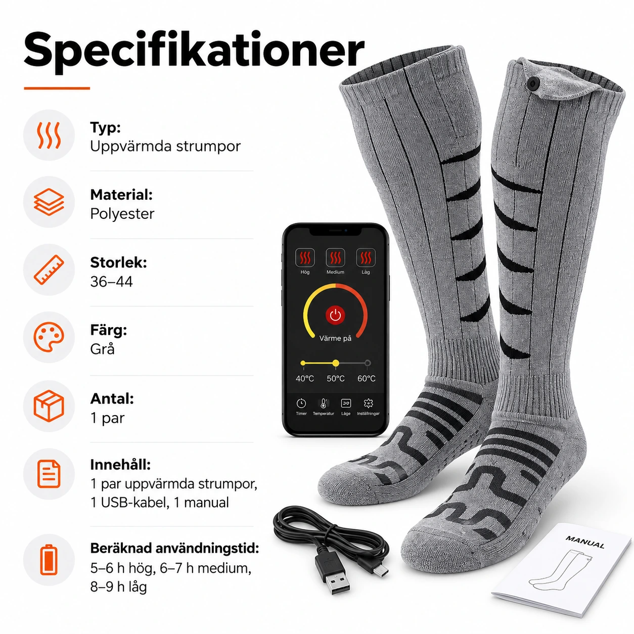 Uppvärmda strumpor med appstyrning och USB-laddning