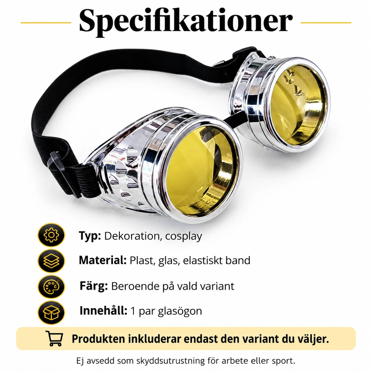 Tillbehörsglasögon unisex för cosplay med elastiskt band