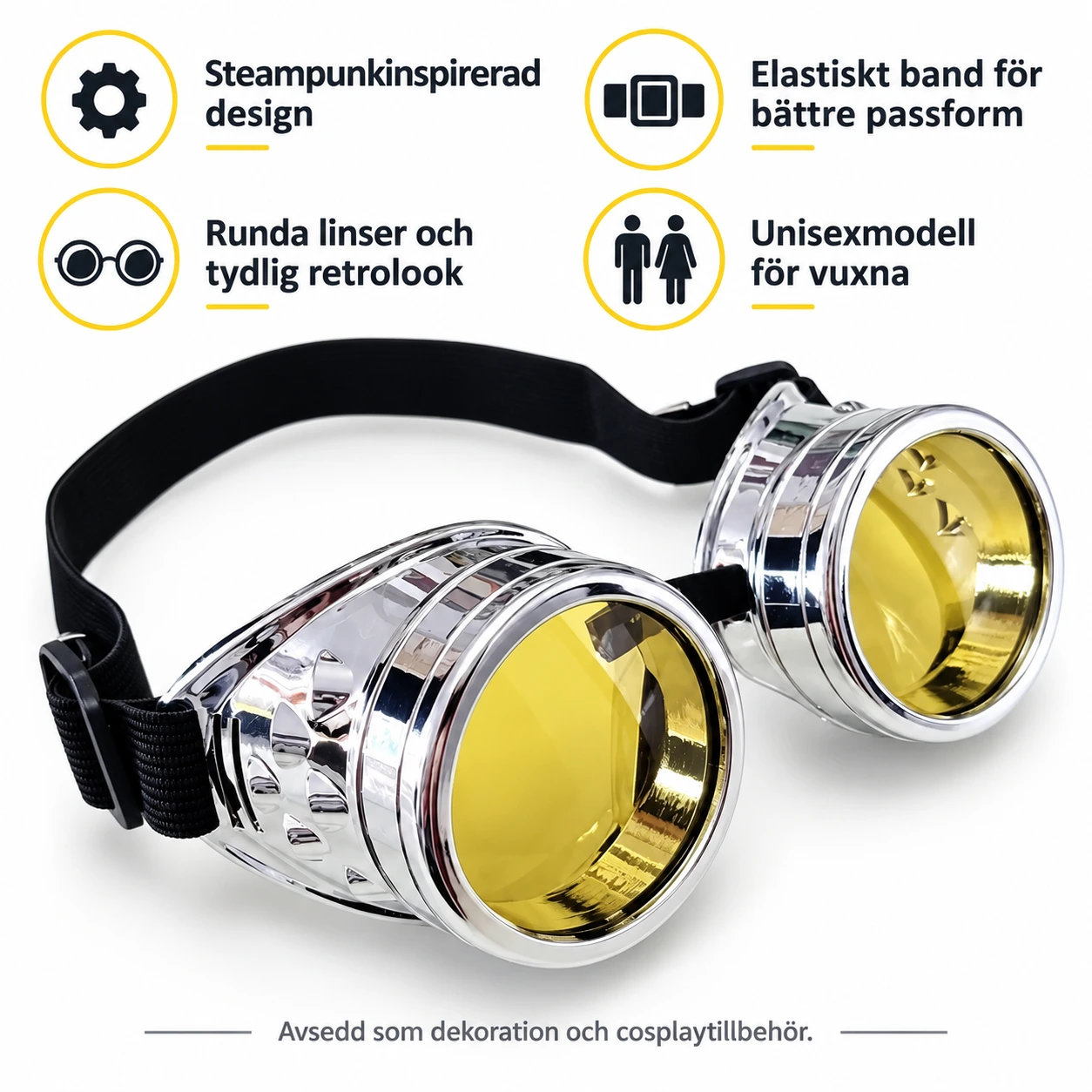 Tillbehörsglasögon unisex för cosplay med elastiskt band