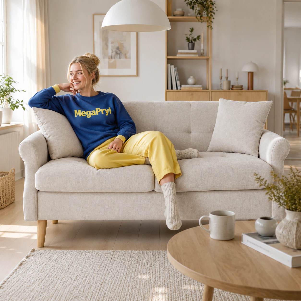 2-sits soffa för vardagsrum med tjock sittdyna