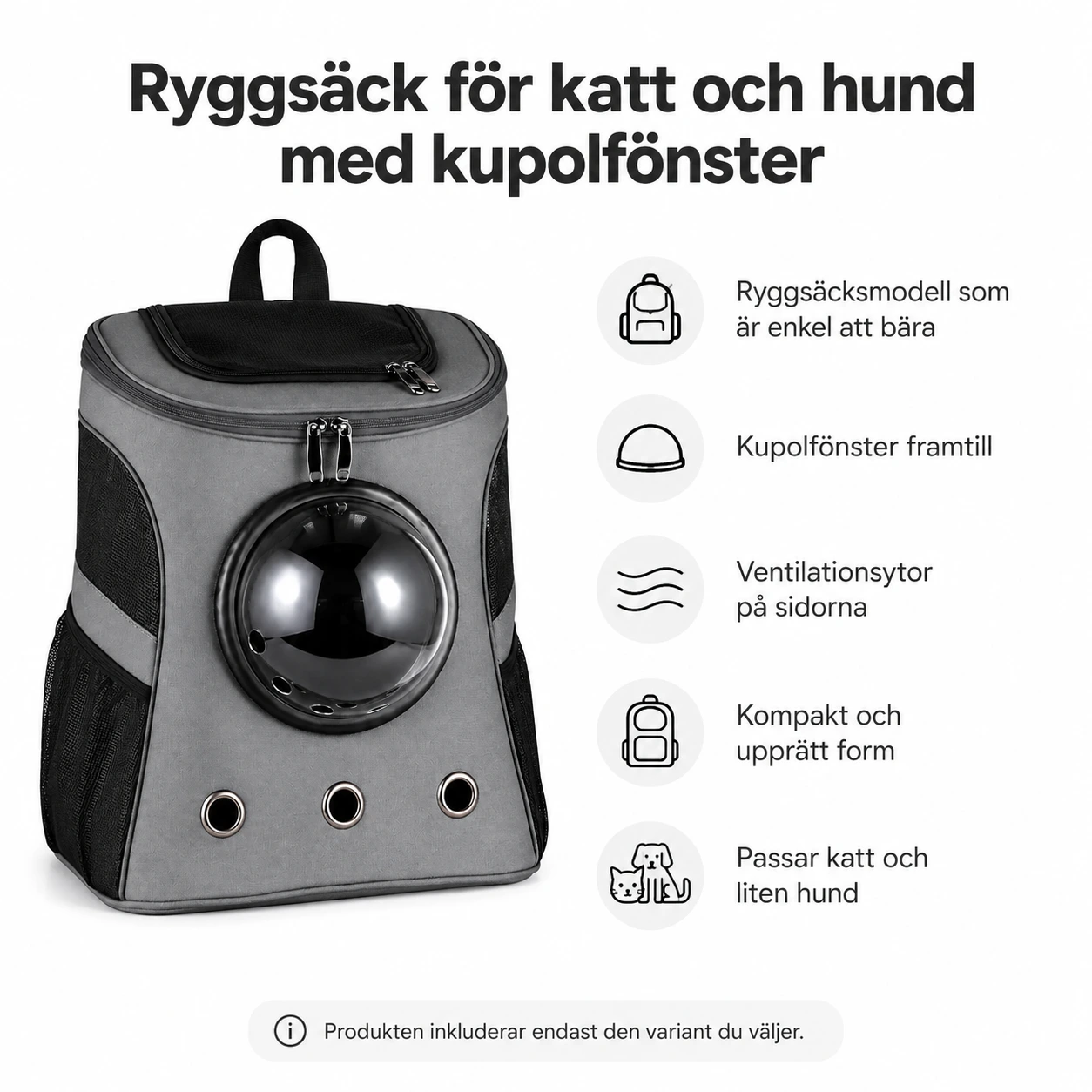 Ryggsäck för katt och hund med kupolfönster