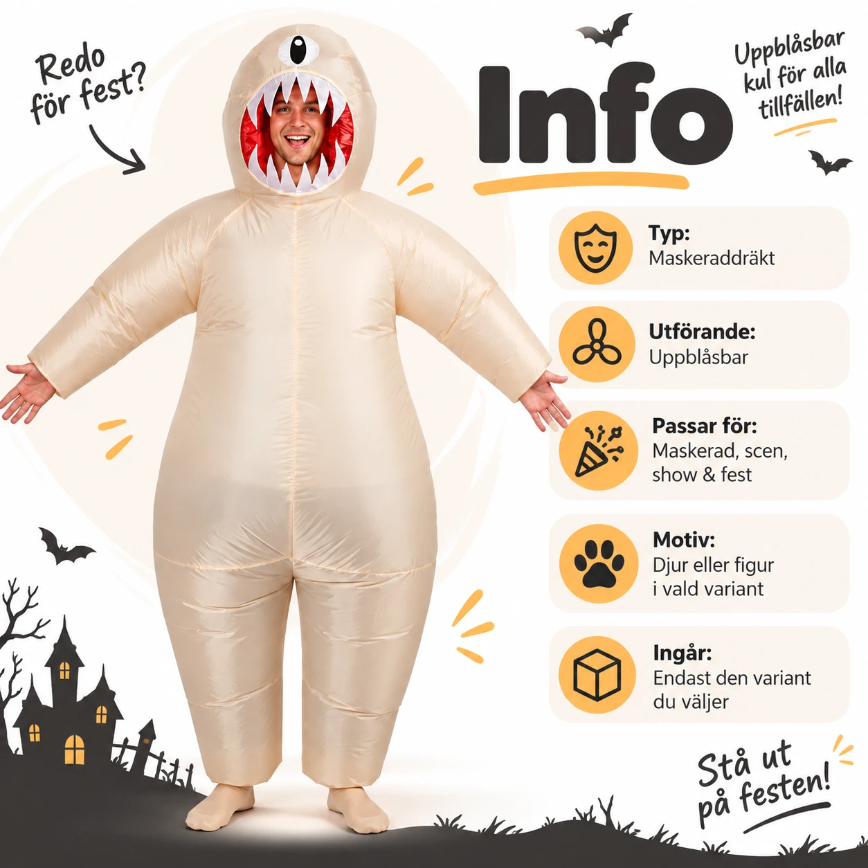 Uppblåsbar Enögd Monster Maskeraddräkt för Vuxna