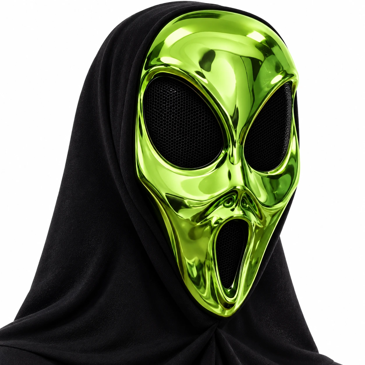 Alienmask för halloween och cosplay i grön plast