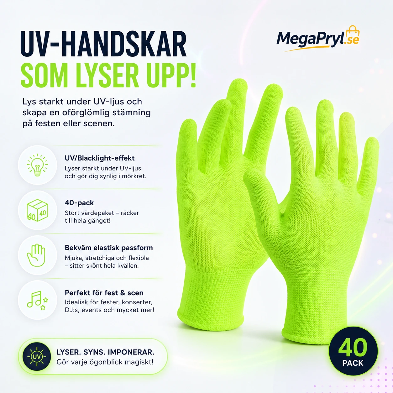 Neonhandskar UV-aktiva