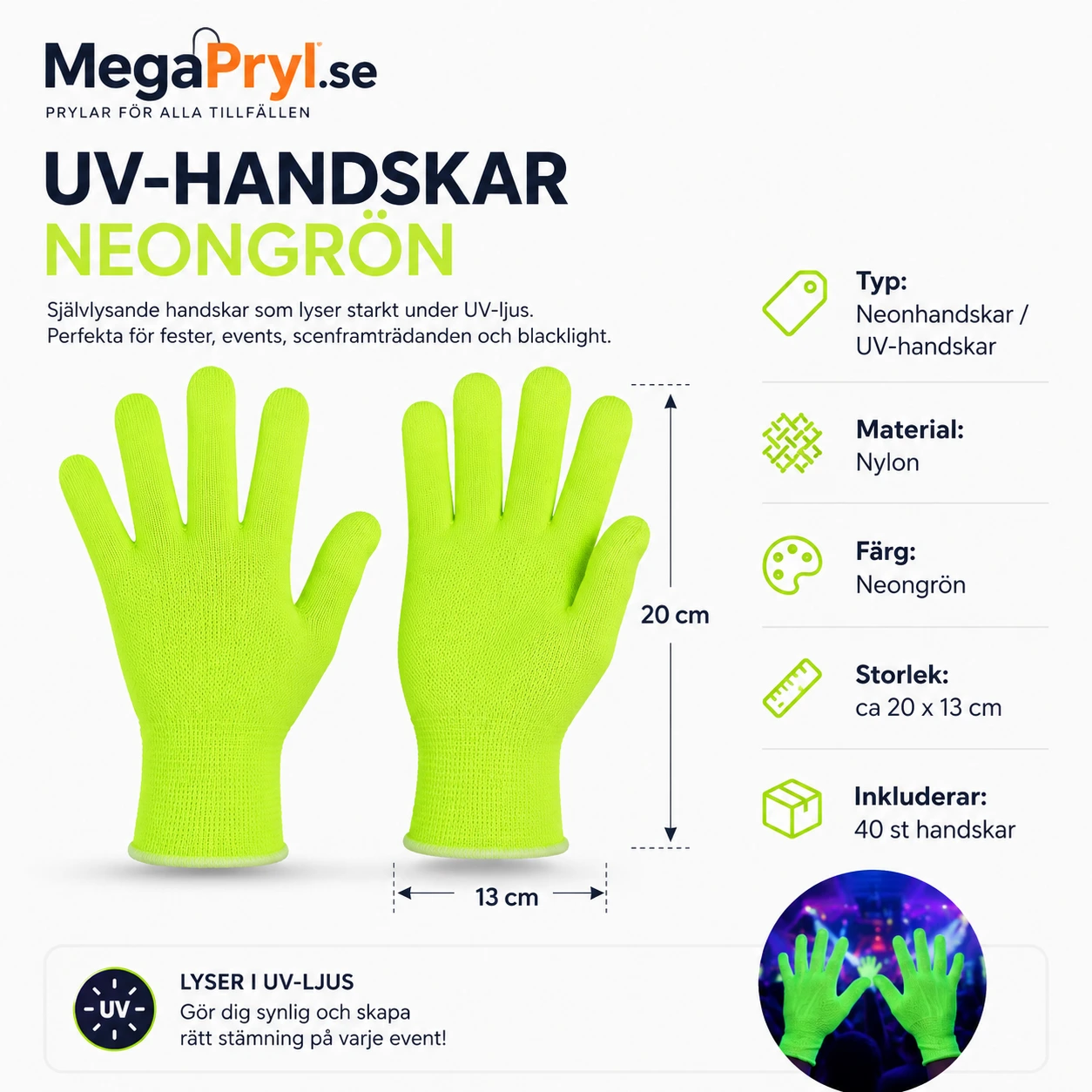 Neonhandskar UV-aktiva