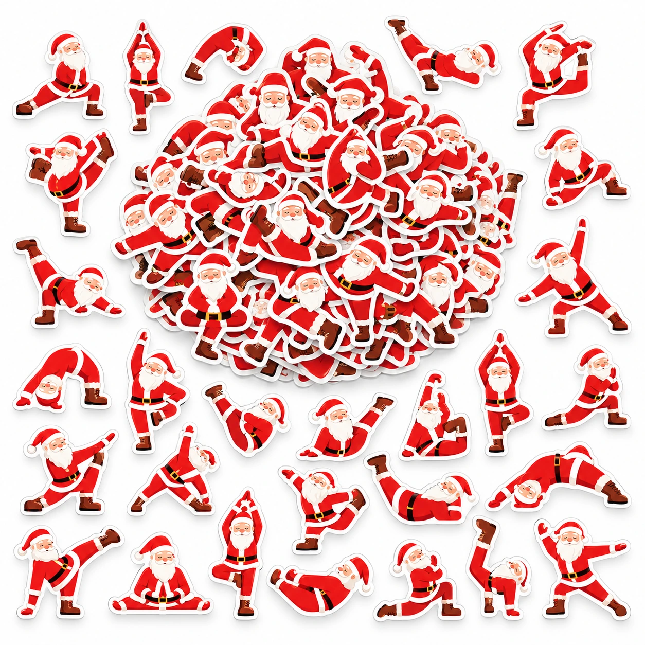 Klistermärken med yoga-jultomte, 50-pack