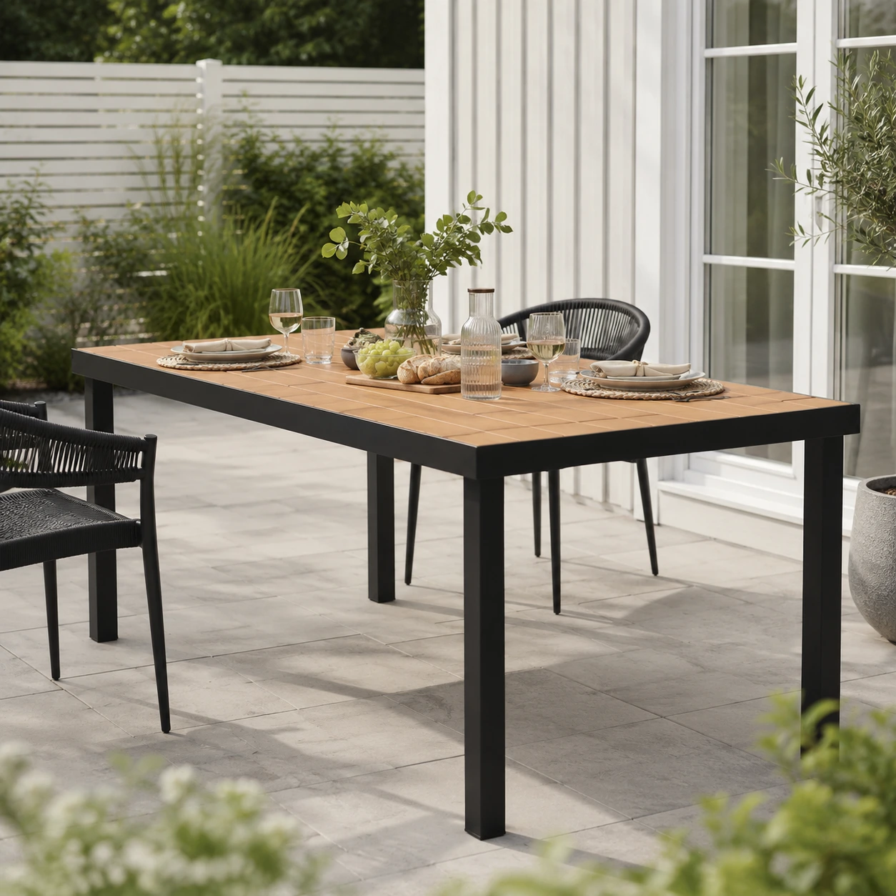 Trädgårdsbord i Aluminium med Trälook 140 cm