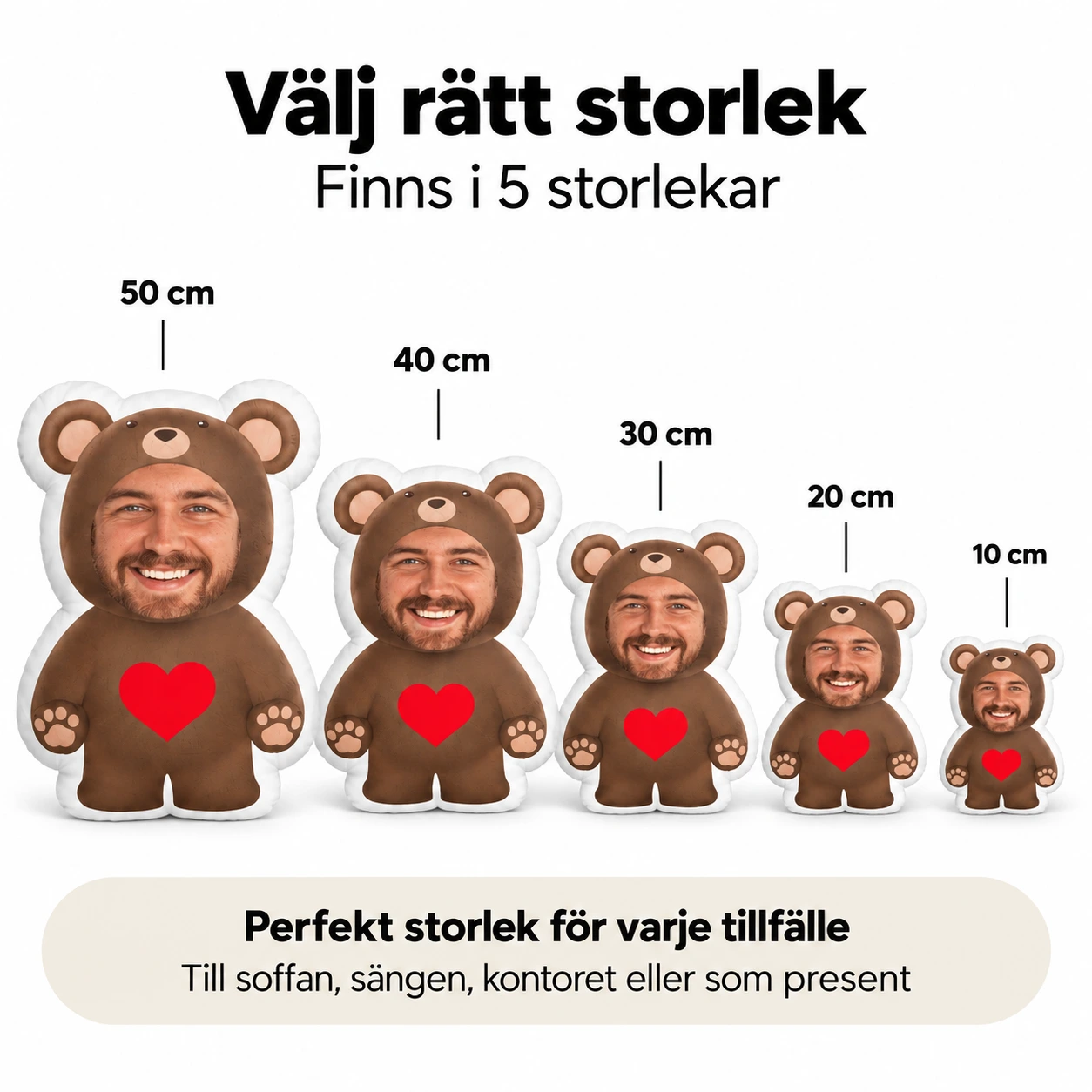 Personlig fotokudde i björnform med eget foto