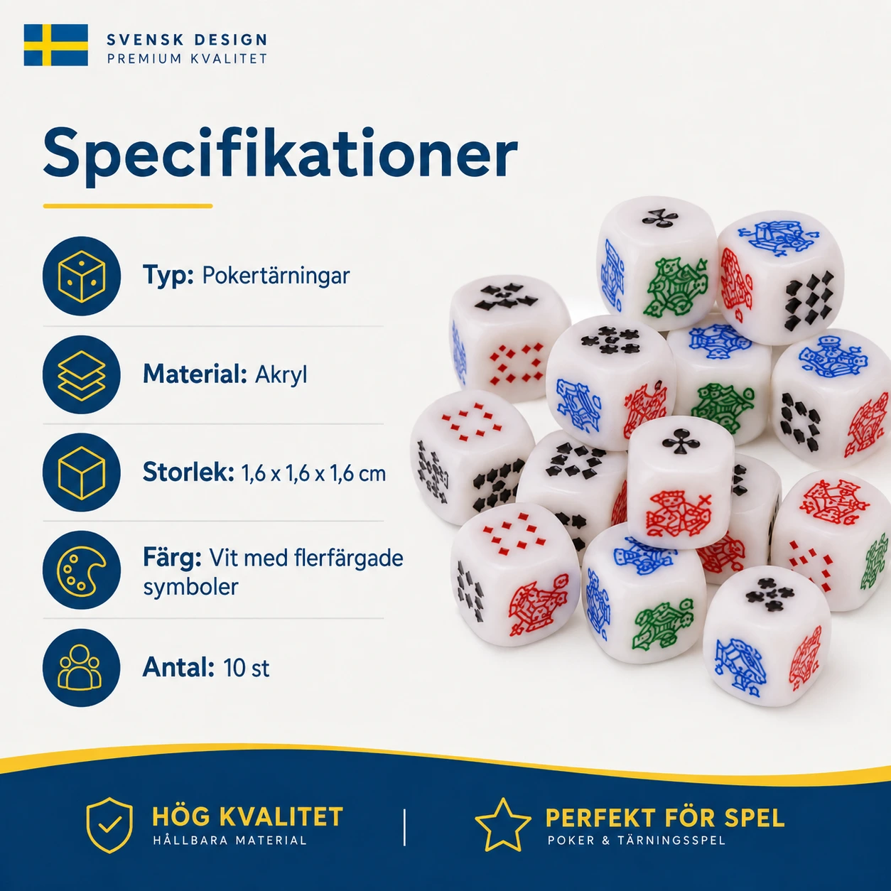 Pokertärningar i akryl för kortspel, 10-pack