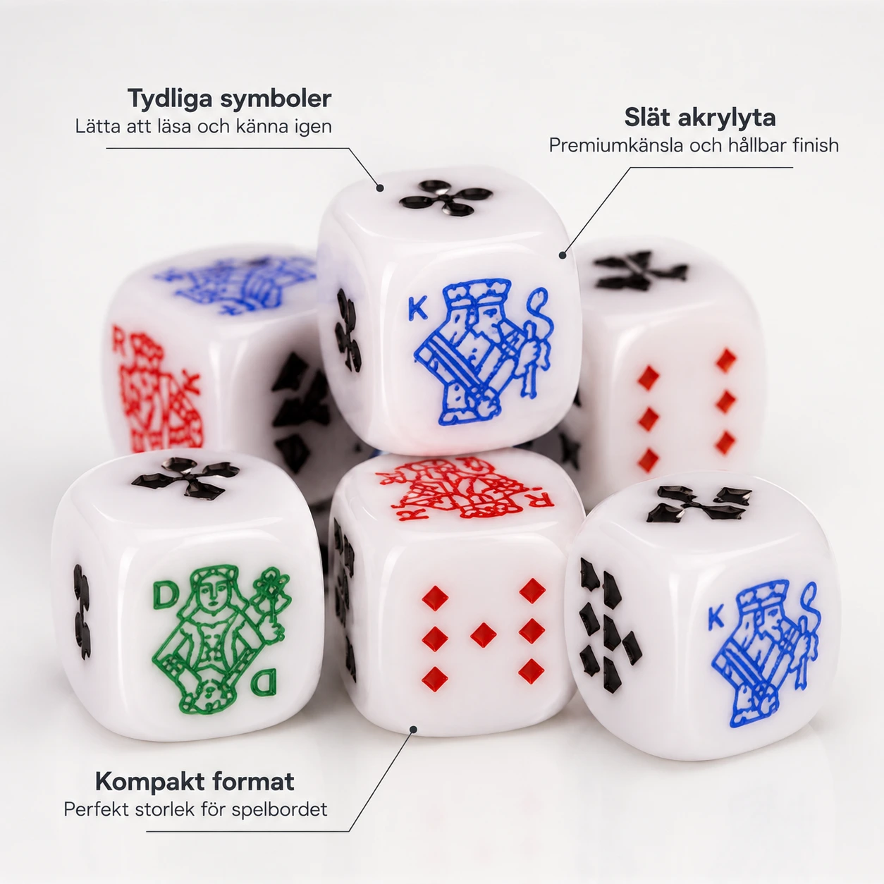 Pokertärningar i akryl för kortspel, 10-pack