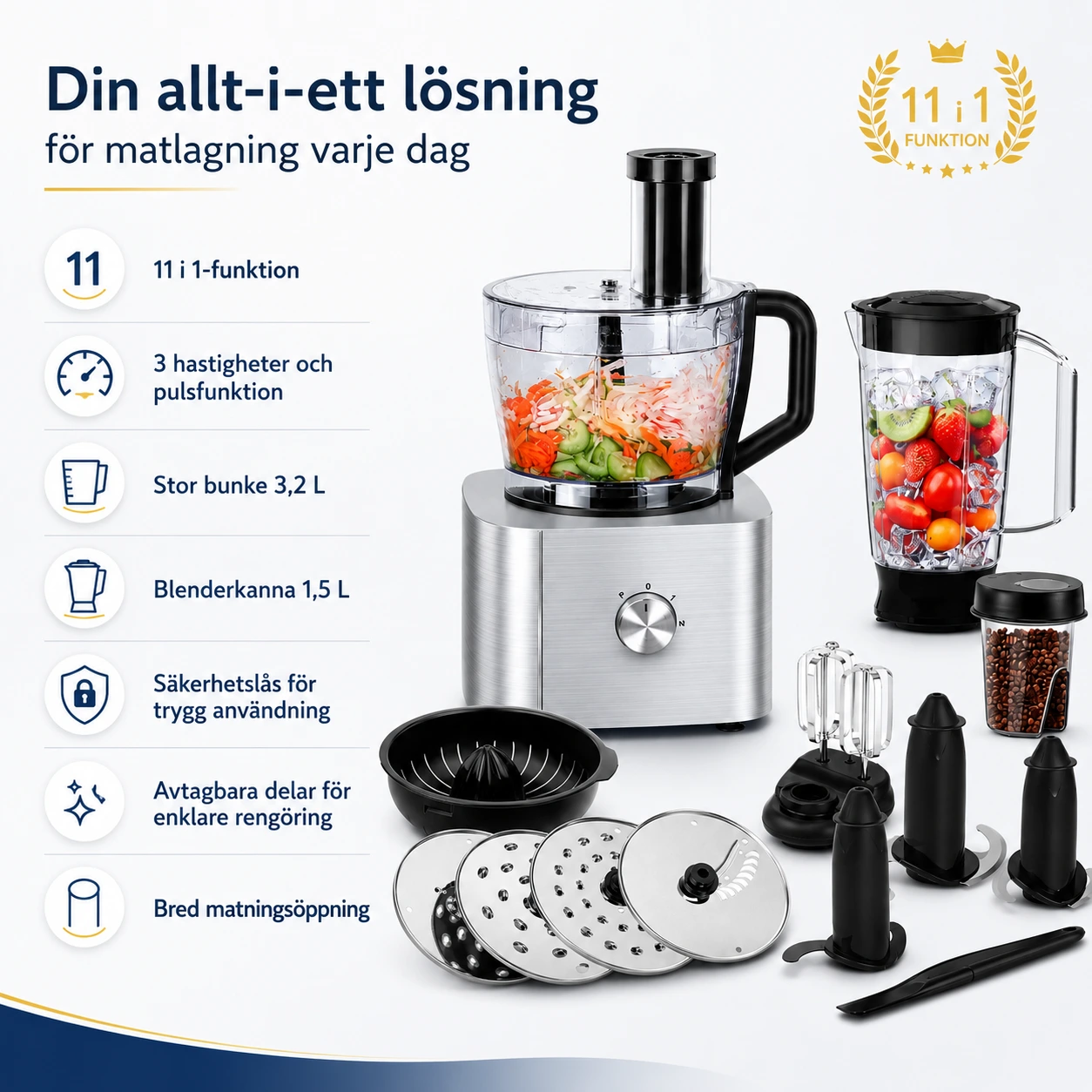 Monitoimikone blenderillä ja 3 nopeudella 11 yhdessä