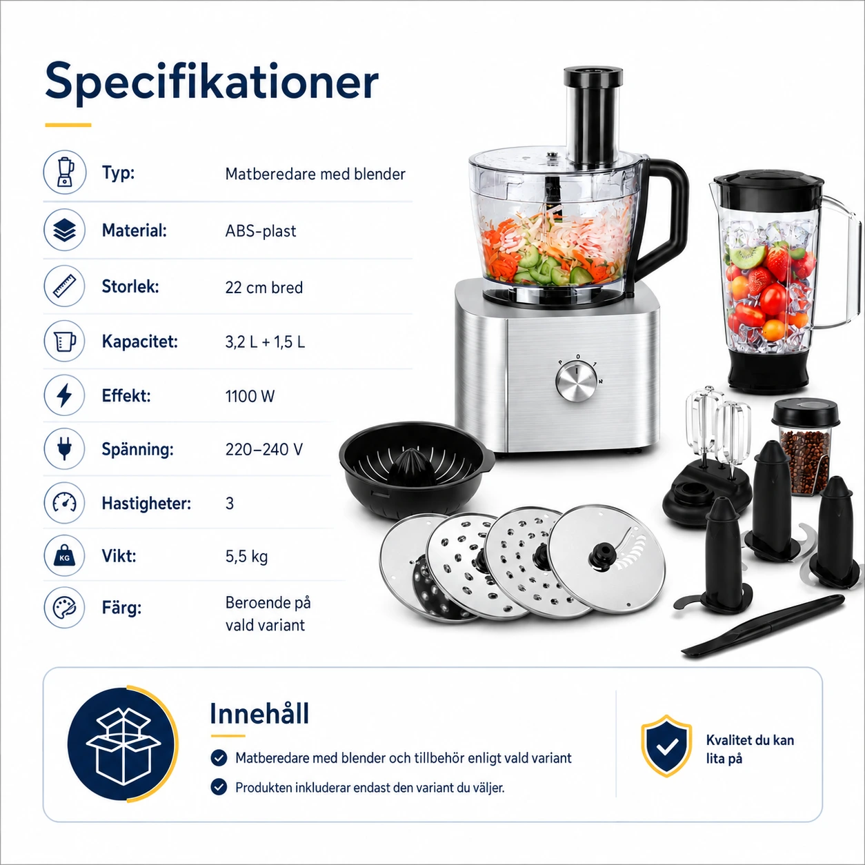 Matberedare med blender och 3 hastigheter 11 i 1