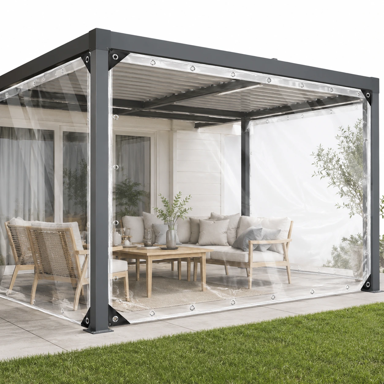 Transparent PVC-Presenning med Öljetter