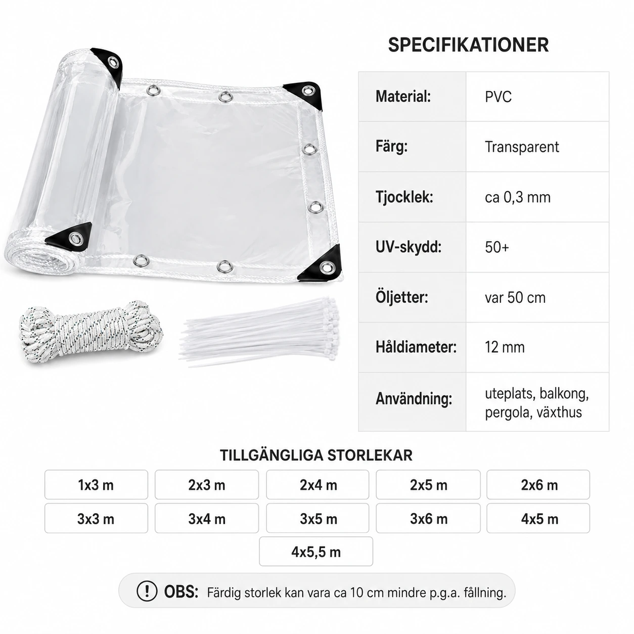 Transparent PVC-Presenning med Öljetter