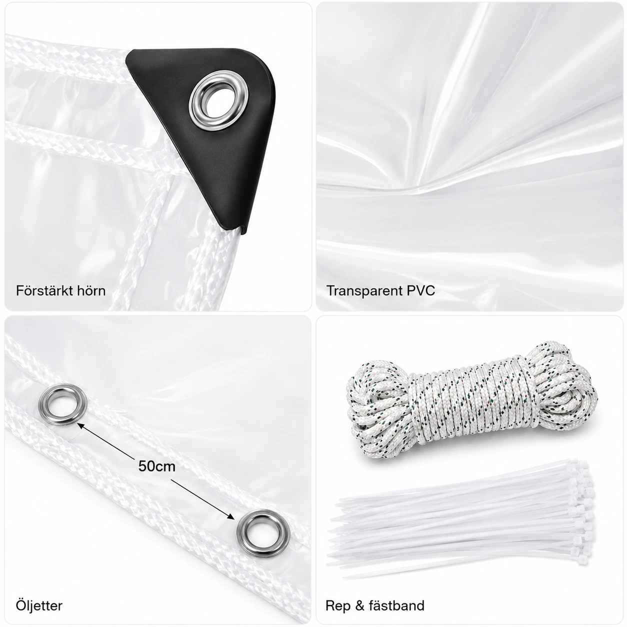 Transparent PVC-Presenning med Öljetter