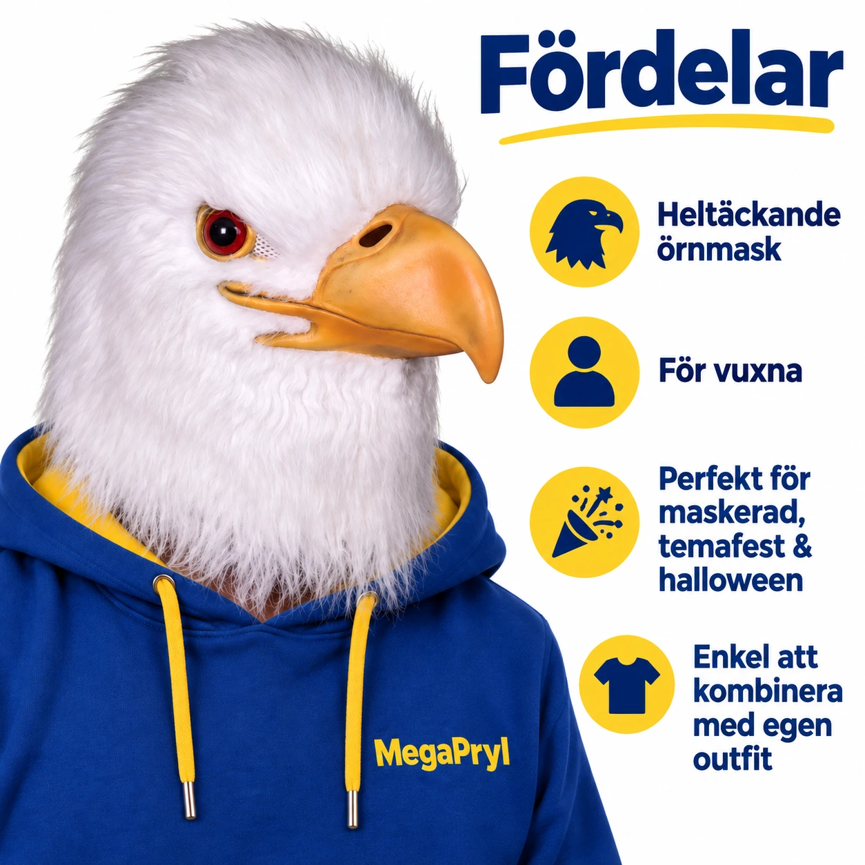 Vit Havsörn Latexmask med Pälskrage