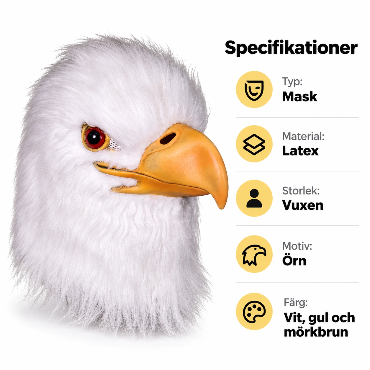 Vit Havsörn Latexmask med Pälskrage
